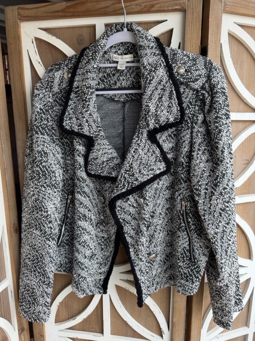 Cato Black and White Tweed Bouclé Jacket with Trim